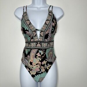 Sunshine 79 One Piece Swimsuit Size 6 Open Back with Tie Floral Paisley
